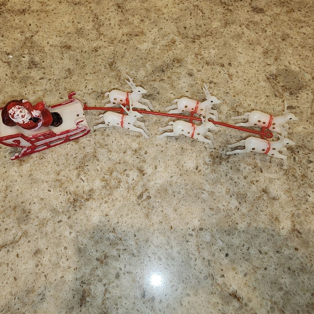 Vintage Plastic Santa and Reindeer cake topper